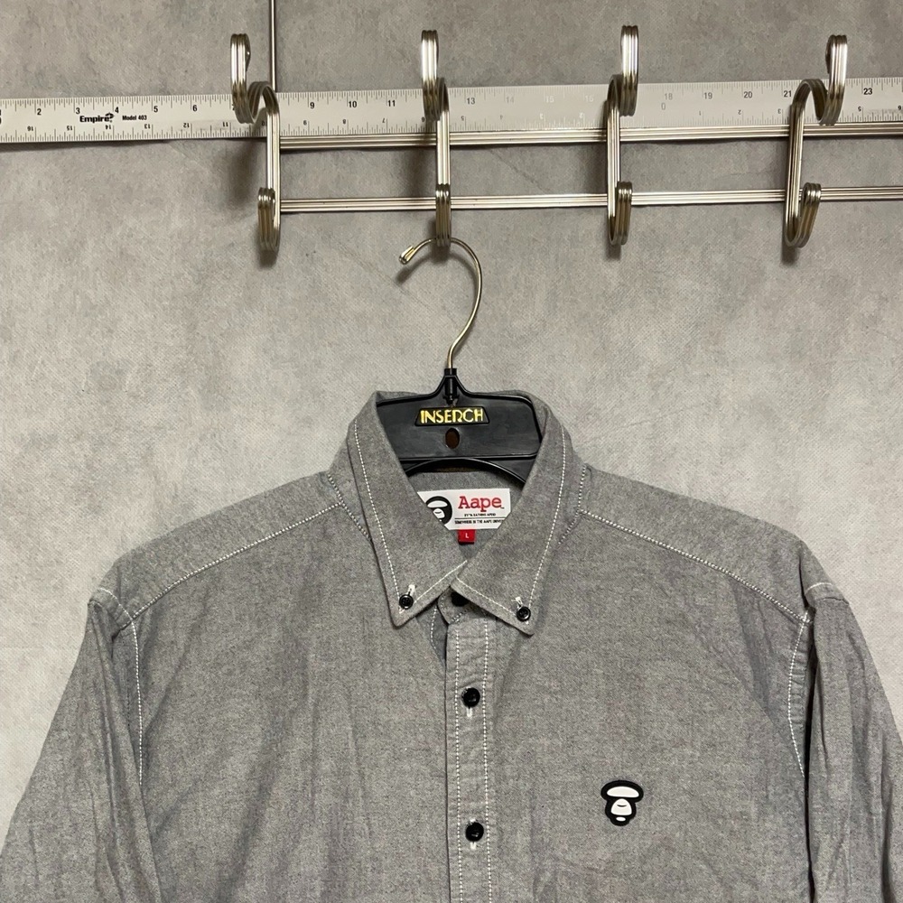 Aape By A Bathing Ape Shirt Men L Gray Oxford Academia Dress Casual Preppy BAPE